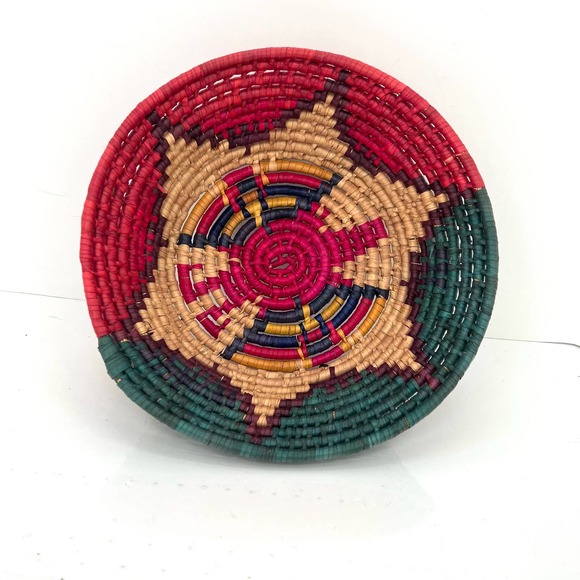 Vintage Other - Handmade raffia bowl basket woven